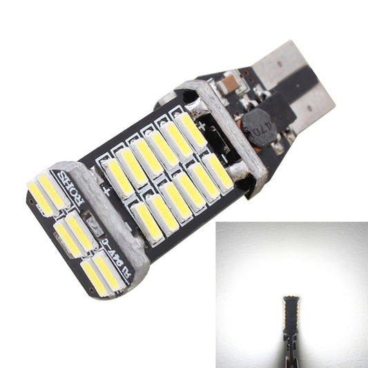 Black T15 LED backup bulb with multiple white LED chips and silver base pins.