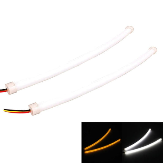 Wired LED DRL tube set, two white translucent light bars with connector ends