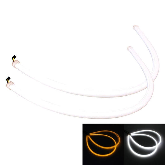 Wired LED DRL tube pair, curved white and amber strips with electrical leads