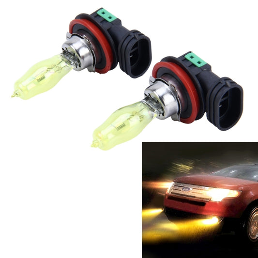 Set of two H11 halogen headlight bulbs with yellow glass and black electrical bases