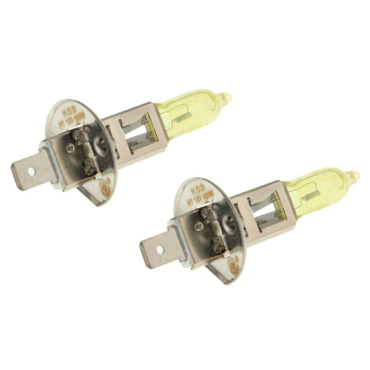Two H1 halogen bulbs shown from side, clear yellow glass with silver base