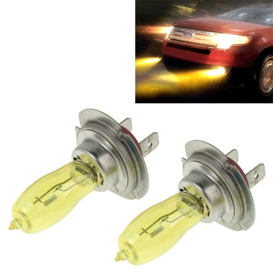 Pair of H7 halogen headlight bulbs with yellow glass and metal base