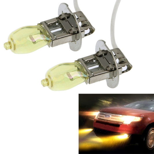 H3 halogen headlight bulbs, two units, metal base with yellow-tinted glass and wires