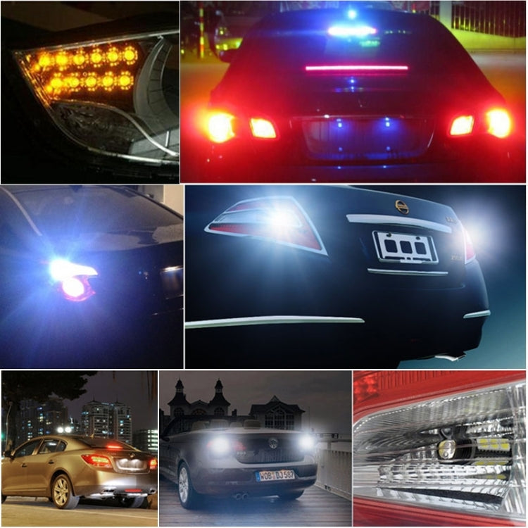 Multiple vehicles showing bright LED lighting in blue-white and red tones