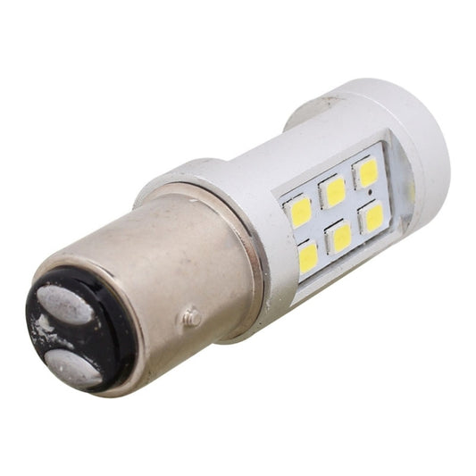 LED car bulb with dark lens end and multiple white LED chips on circuit board