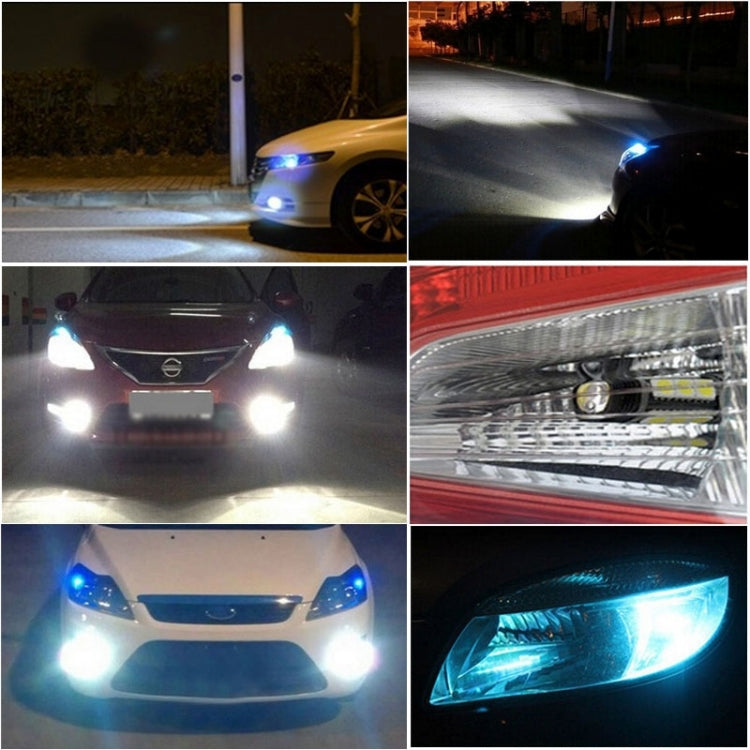 Vehicle front lighting comparison showing bright blue-white beam from H11 LED bulbs