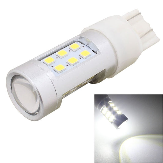 White T20 LED car brake light bulb with dual-wire base and 21 SMD chips