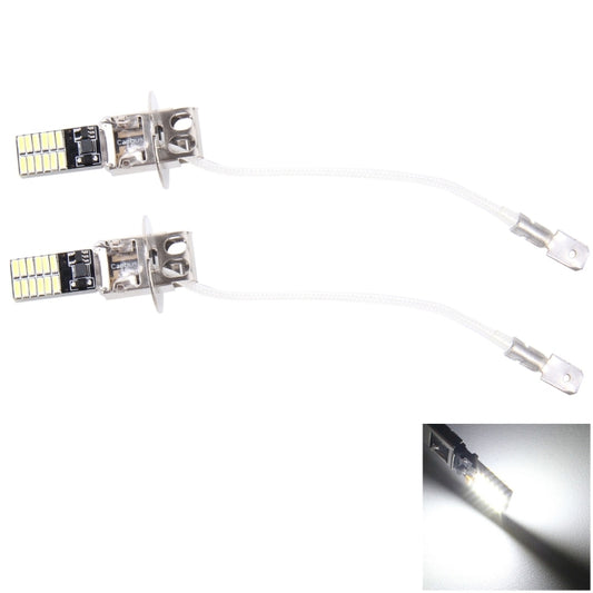 Pair of H3 LED bulbs with white LED chips and two wired metal bases