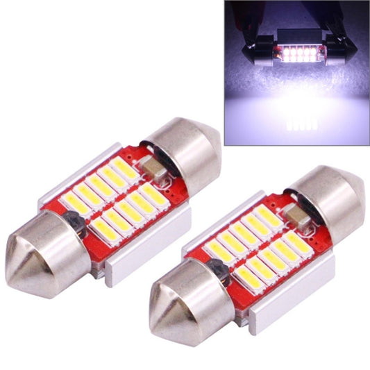 Pair of 31mm LED license plate bulbs with white LED array and metal end caps