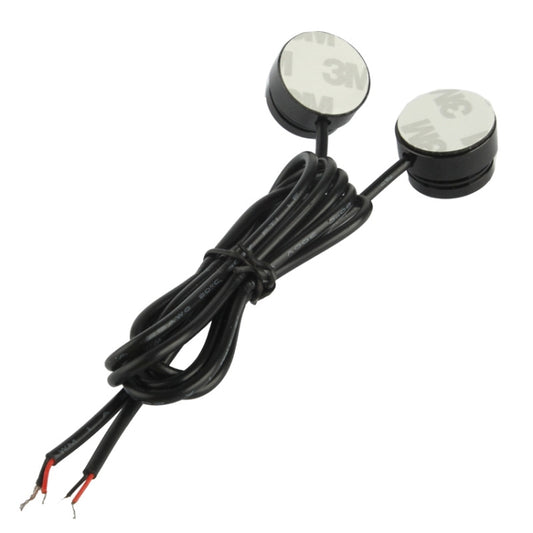 Vehicle LED light set with two round pods, black cable, and 3M adhesive discs
