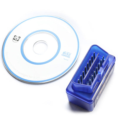 Bluetooth OBDII diagnostic interface with blue unit and included CD-ROM