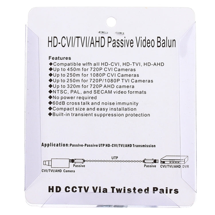 2 PCS HD 202P Coaxial CVI/TVI/AHD 1CH Passive Transceiver Video Balun, 202P