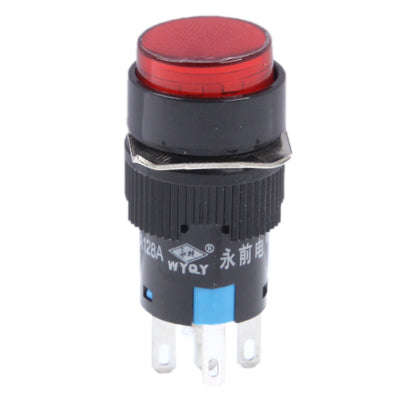 Red indicator push button car switch with round bezel and three-pin base