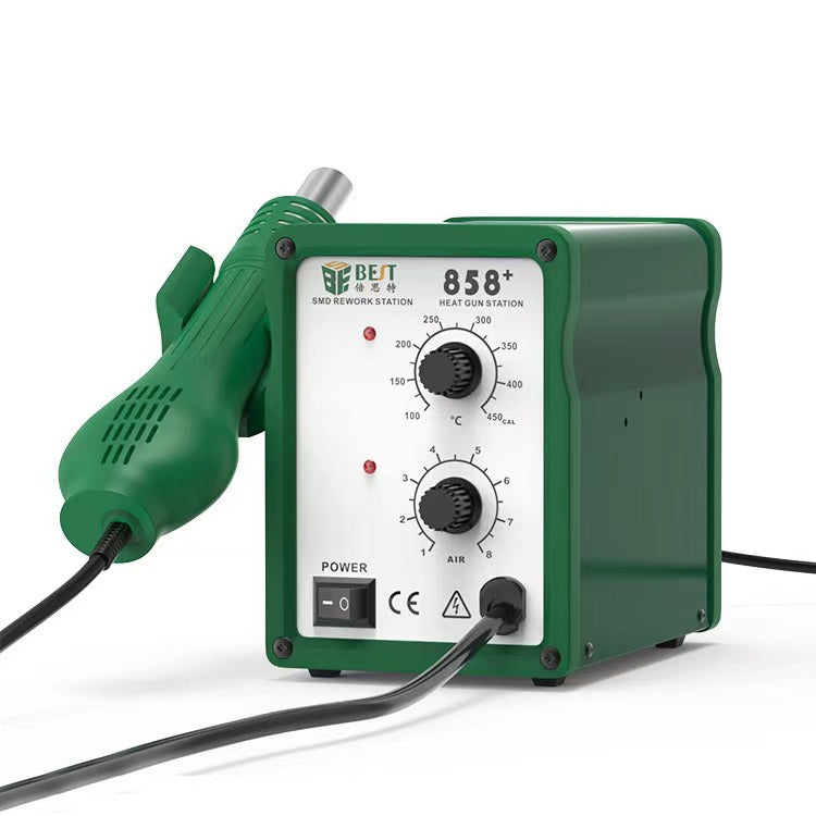 Green adjustable hot air rework station with two temperature dials