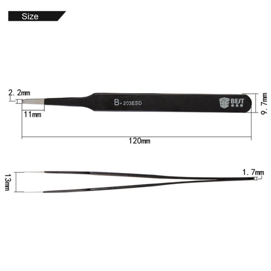 BEST BST-203ESD 202 Stainless Steel Anti-static Tip Tweezers, BST-203ESD