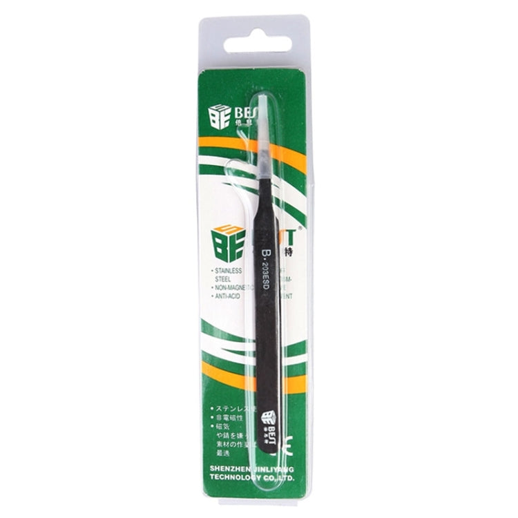 Anti-static stainless steel tweezers BST-203ESD in retail blister pack