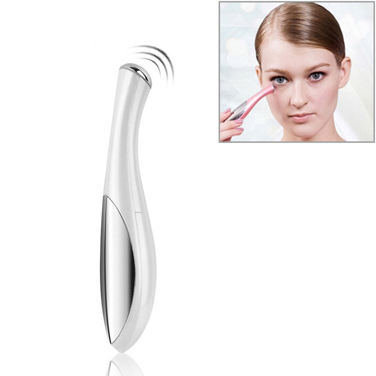 White eye care massager pen with silver-toned tip and contoured handle