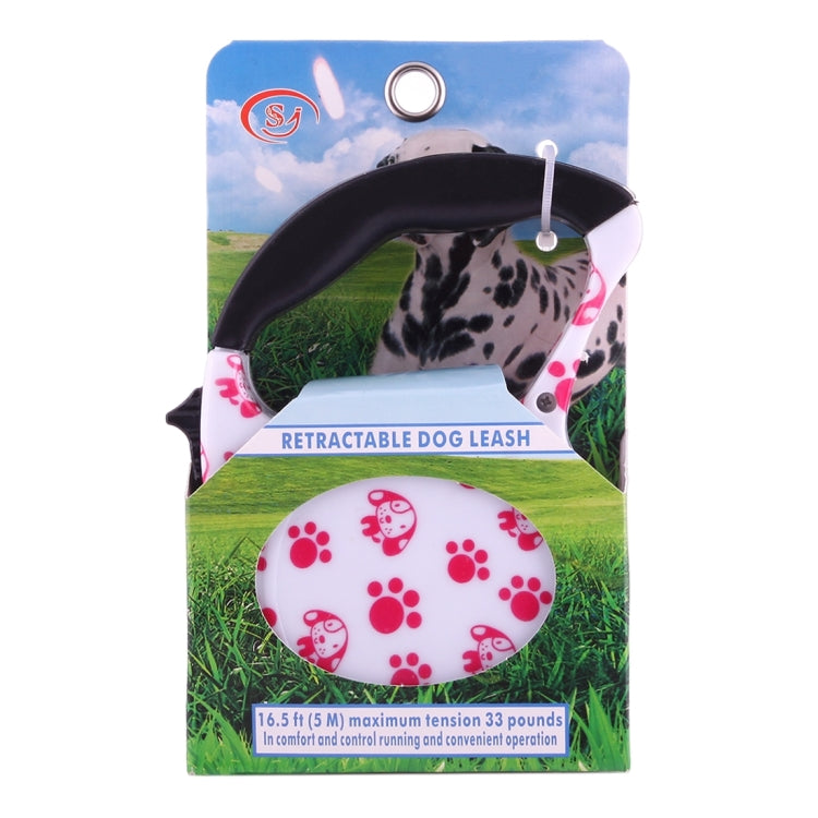 5m Pink Dog Footprint Pattern Easy Operation Retractable Dog Leash, Pink Dog Footprint