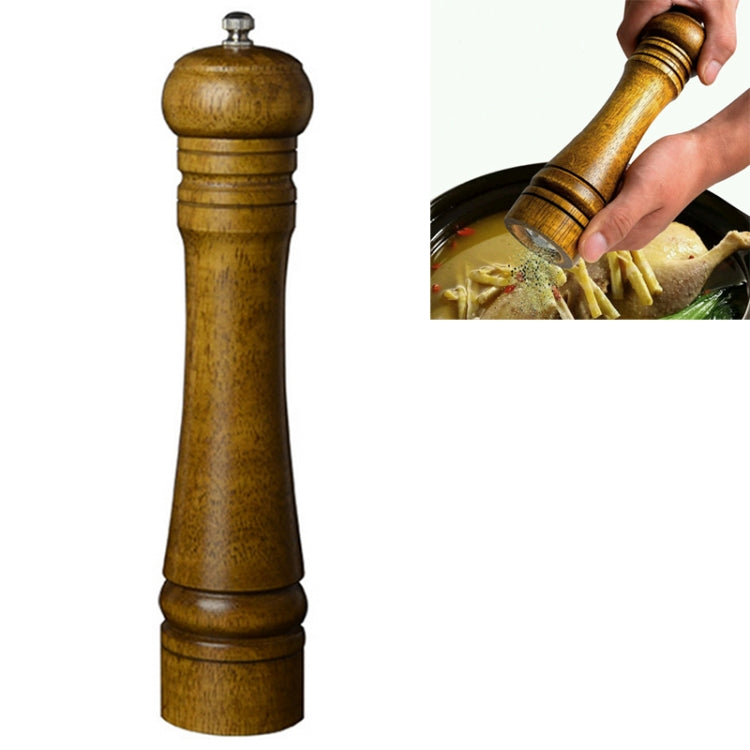 Classical wooden pepper spice mill grinder with metal top and ridged handle