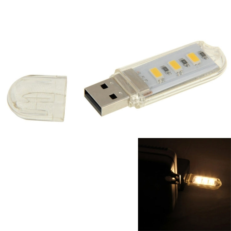 USB flash-style LED light lamp with clear case and warm yellow glowing LEDs