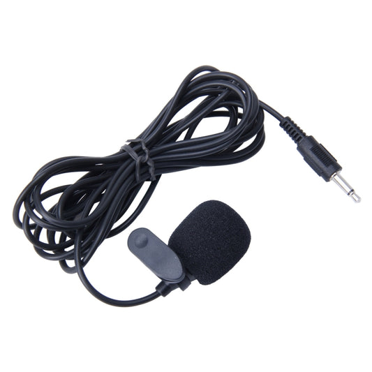 Wired clip-on car microphone with foam windscreen and 3.5mm plug, 2.1m cable