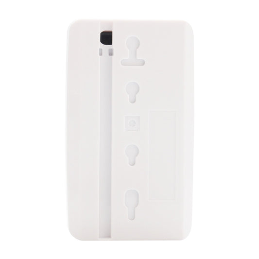 White motion sensor back plate with mounting slots and screw terminal layout