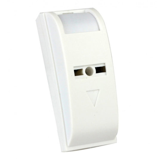 Wired PIR motion detector alarm, white wall-mount sensor housing with lens window