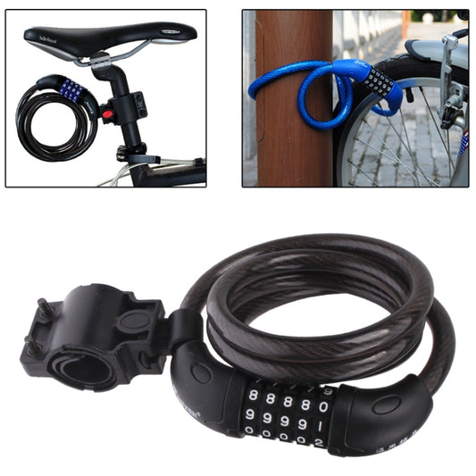 Bicycle steel wire combination lock with 5-digit dial, black cable and mounting bracket
