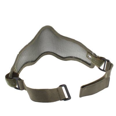 Army green half-face net mesh protection mask side profile with adjustable straps