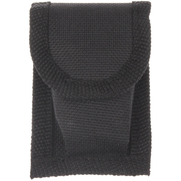 Black fabric carrying pouch with belt loop for mini multi-tool
