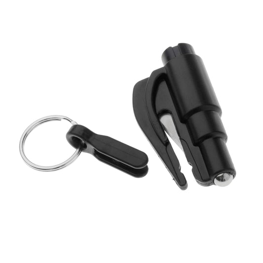 2-in-1 car emergency hammer keychain tool, black with key ring and sharp built-in cutter
