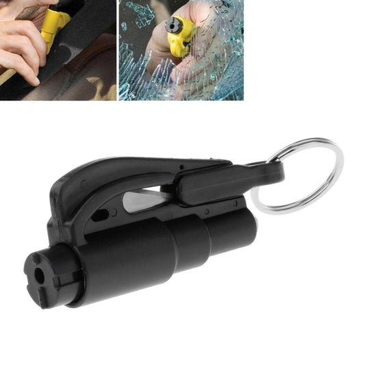 2-in-1 car emergency hammer keychain tool, black handheld device with metal key ring