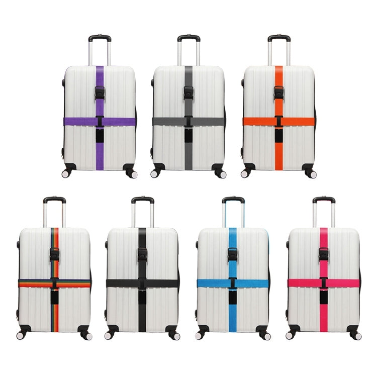 Adjustable luggage cross straps with password locks in multiple colors on suitcases