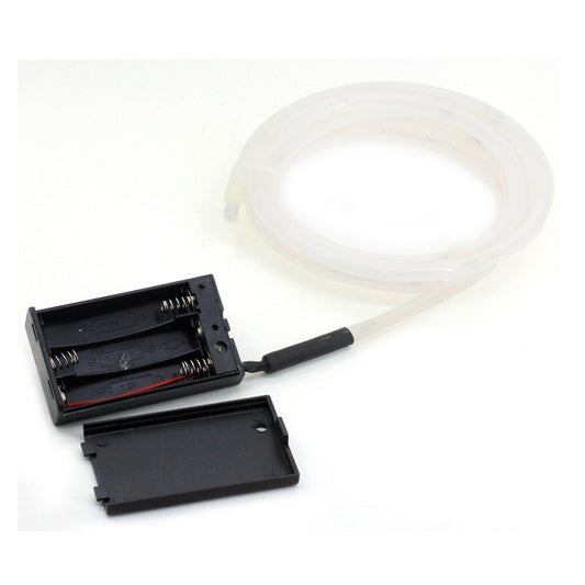 Bike LED light strip parts: black battery pack and clear tube with connectors