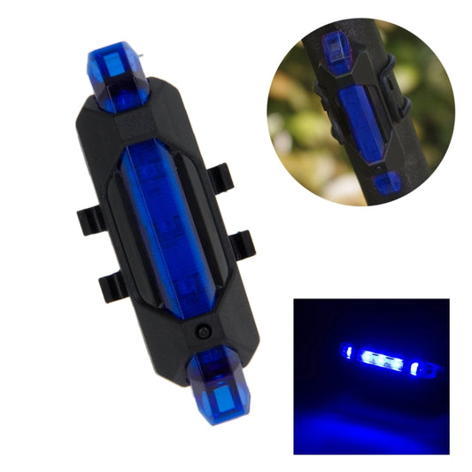 Blue LED bike taillight with black mount bracket and glowing vertical light bar
