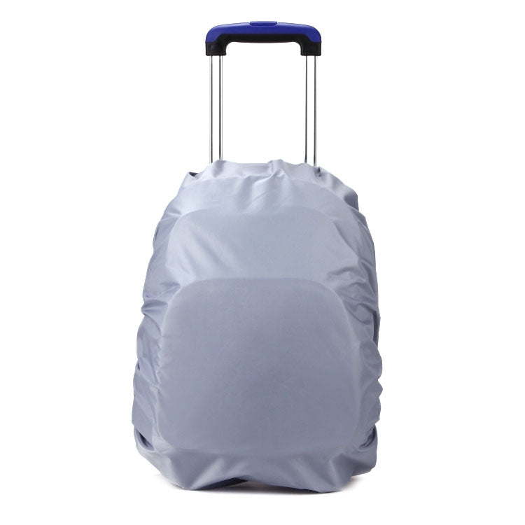 Silver 35L rain cover bag with trolley handle and gathered waterproof fabric