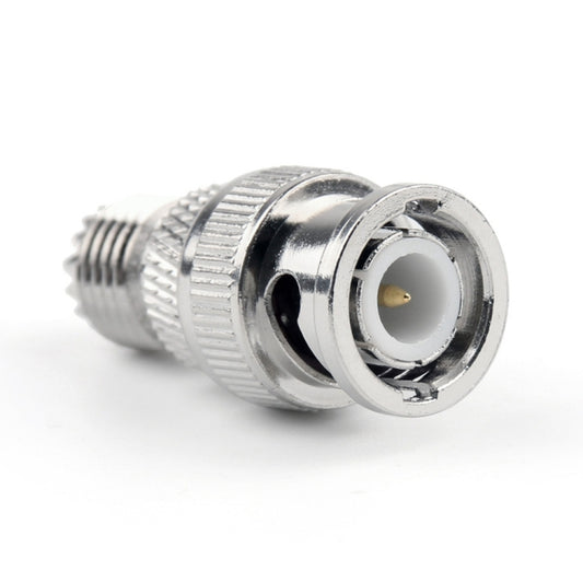 BNC male to mini UHF female RF coax adapter, front port with gold pin
