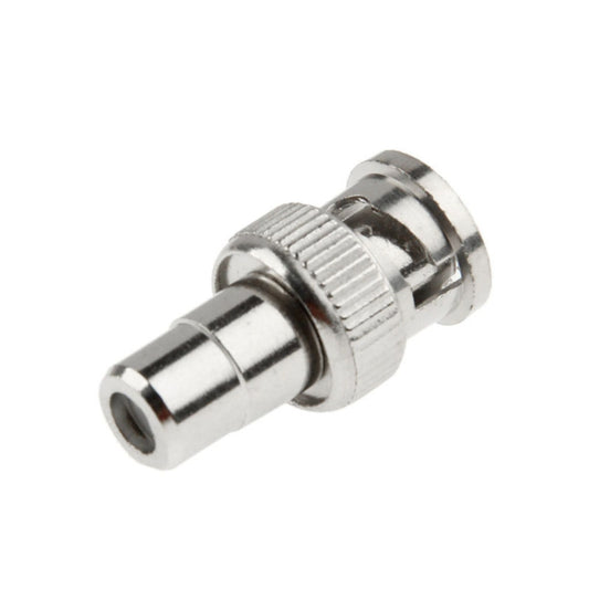 BNC male to RC female coaxial connector, chrome metal plug with knurled grip
