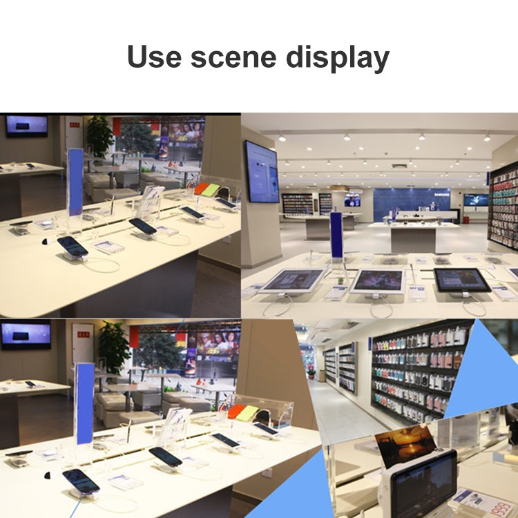 Retail phone display setup with mounted mobile phones using anti-theft holders
