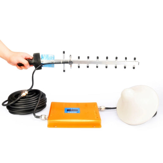 3G signal booster kit with orange repeater, Yagi antenna, cables and dome antenna