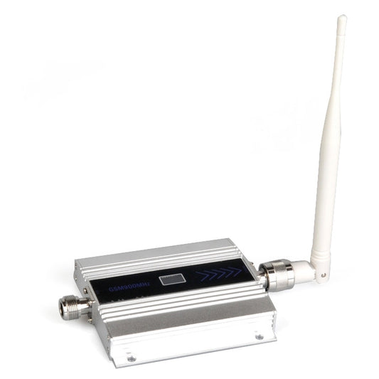 GSM repeater amplifier with long white antenna and RF coax connector