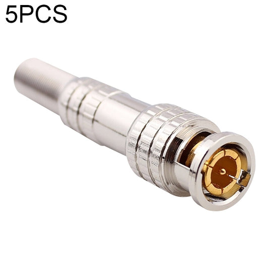 BNC male-to-female solder connector with gold center pin, metal body and threaded collar