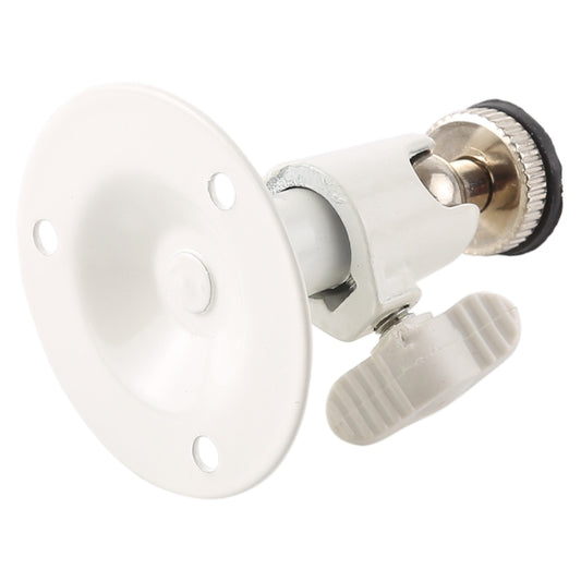 White mounting bracket with circular plate and adjustable metal ball joint connector