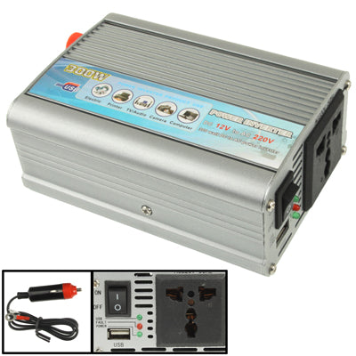 300W car power inverter with USB port, gray aluminum case and AC outlet panel