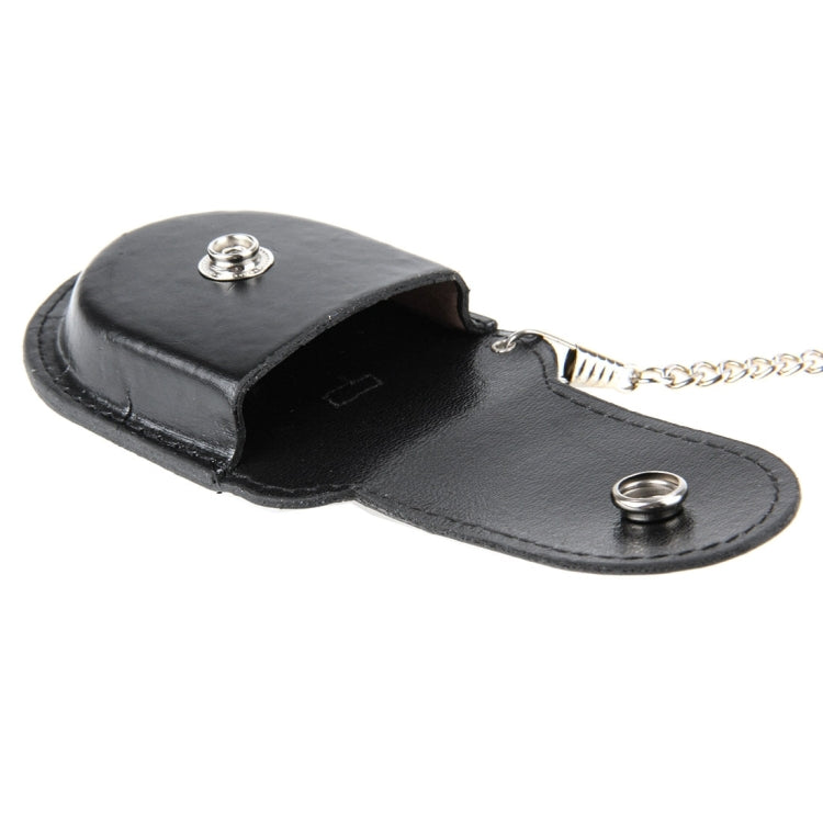 Leather pocket watch holster base with two silver snap studs and chain