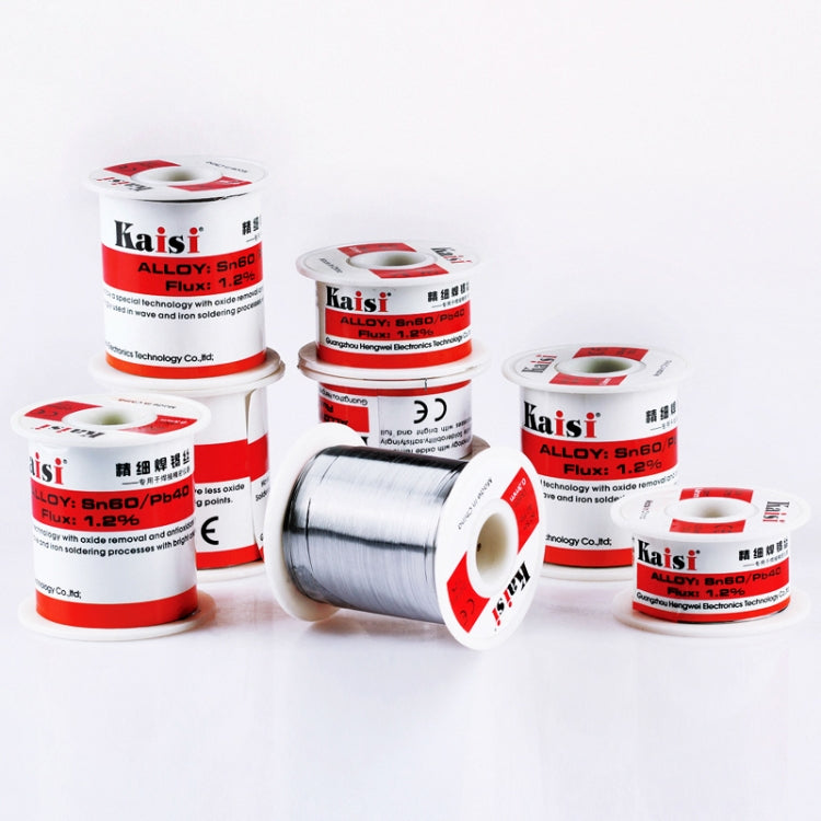 Set of rosin core solder wire on multiple metal spools, red/white labels