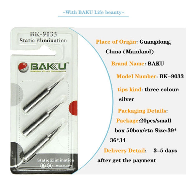 Blister pack for lead-free soldering iron tips with three conical metal heads
