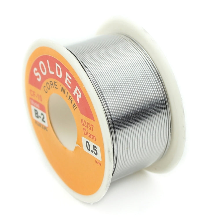 Solder wire spool side label: 63/37, diam 0.5, with “SOLDER” and model B-2