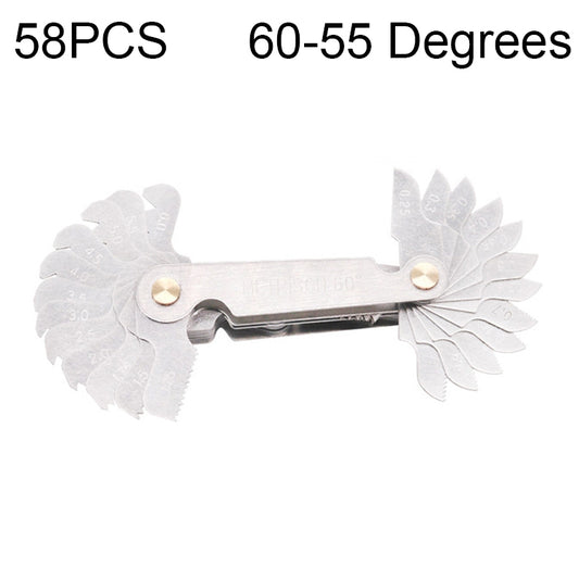 58 PCS Metric 60 Degrees +British 55 Degrees CR Stainless Steel Thread Gauge, 58 PCS Thread Gauge