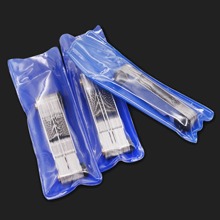 Pack of stainless steel thread gauge blades in blue protective sleeves